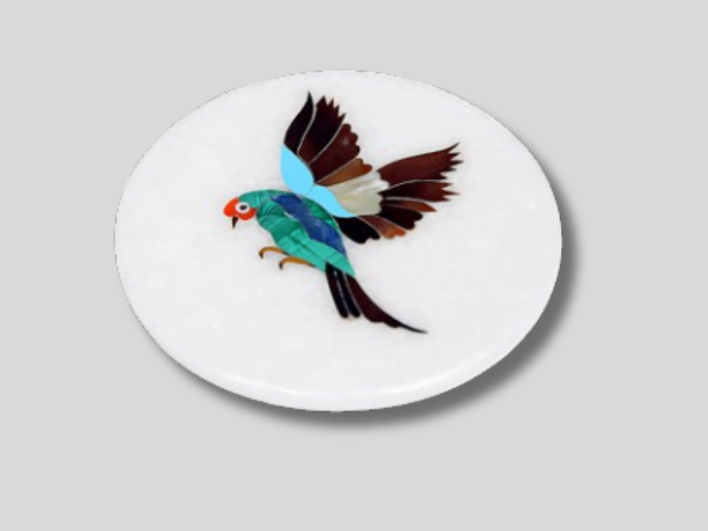 Unique Design Marble Coffee Coaster Set Inlay Rare Birds Gemstone Arts Dining Decor